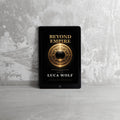 Self-improvement ebook BEYOND EMPIRE by Luca Wolf on tablet against stone backdrop, mastering the inner game of power