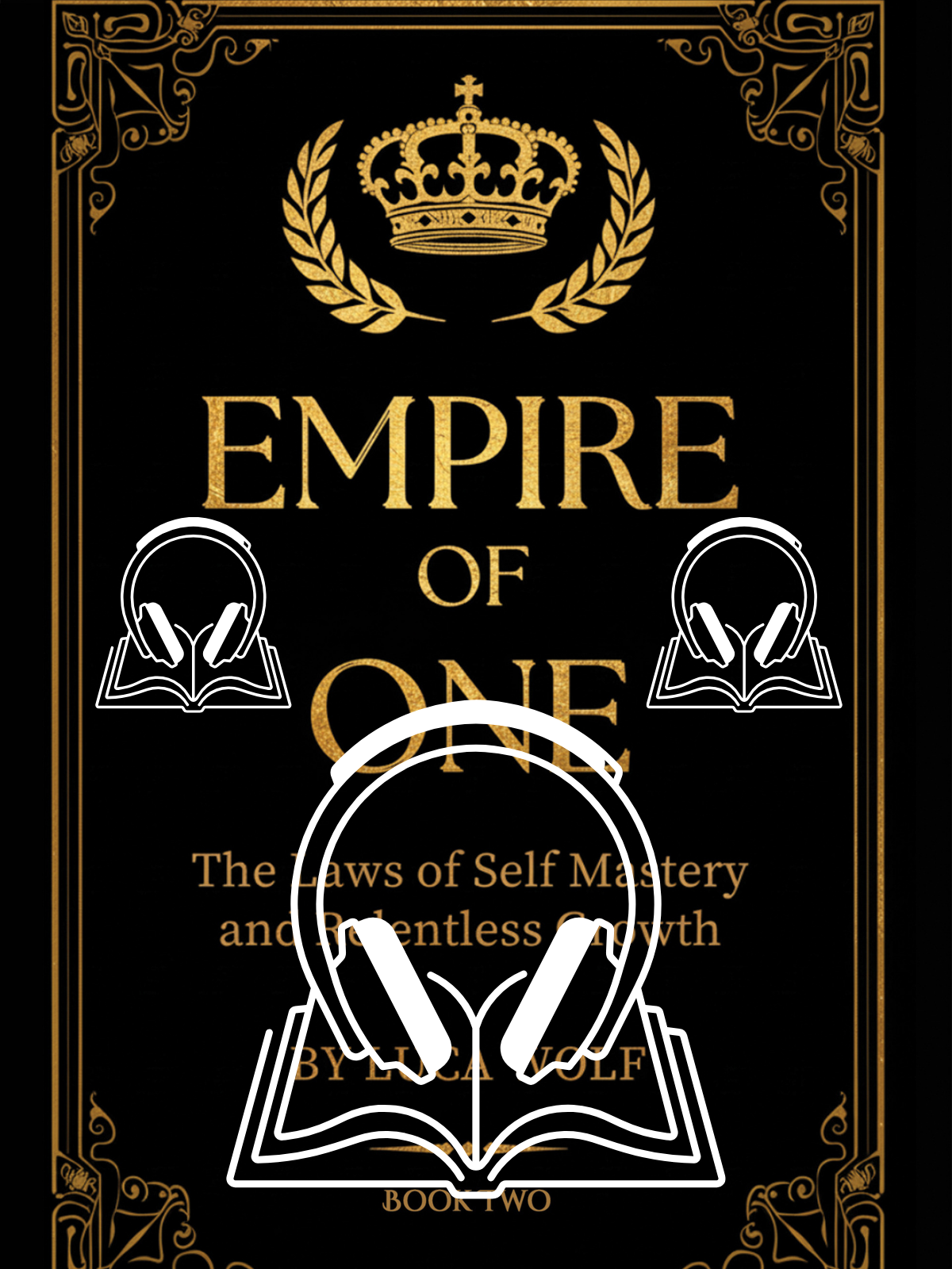 Self-Improvement Audio Book EMPIRE OF ONE cover featuring headphones and an open book on self-mastery and growth.