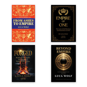Empire Series complete four book collection by Luca Wolf, From Ashes to Empire, Empire of One, FORGED, and Beyond Empire covers on white