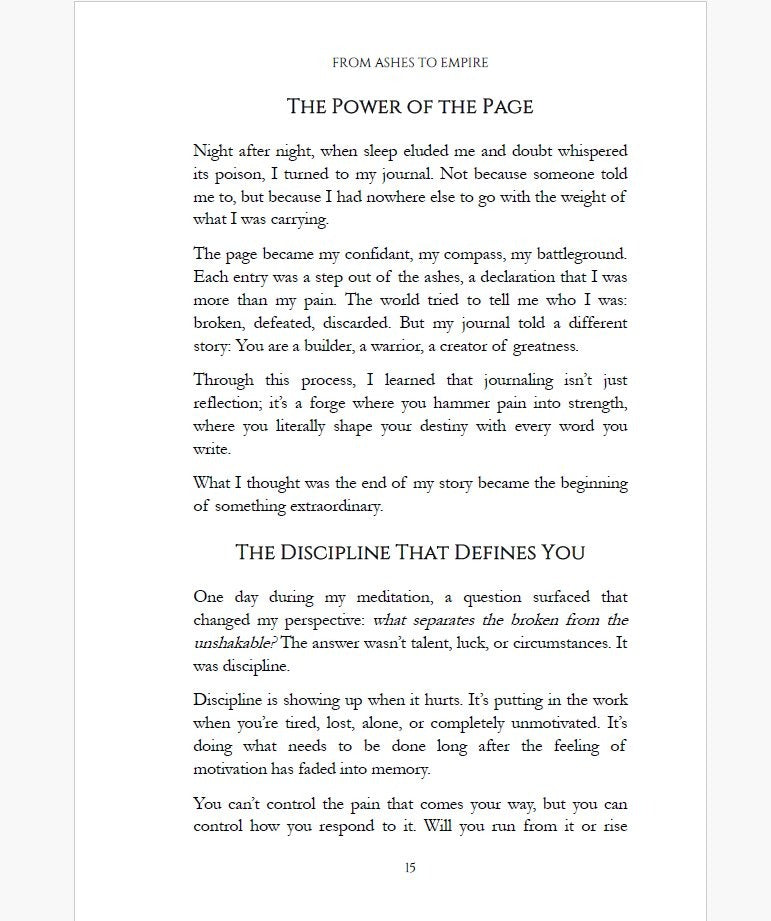 Self-improvement book From Ashes to Empire by Luca Wolf — Why This Book Exists introduction page