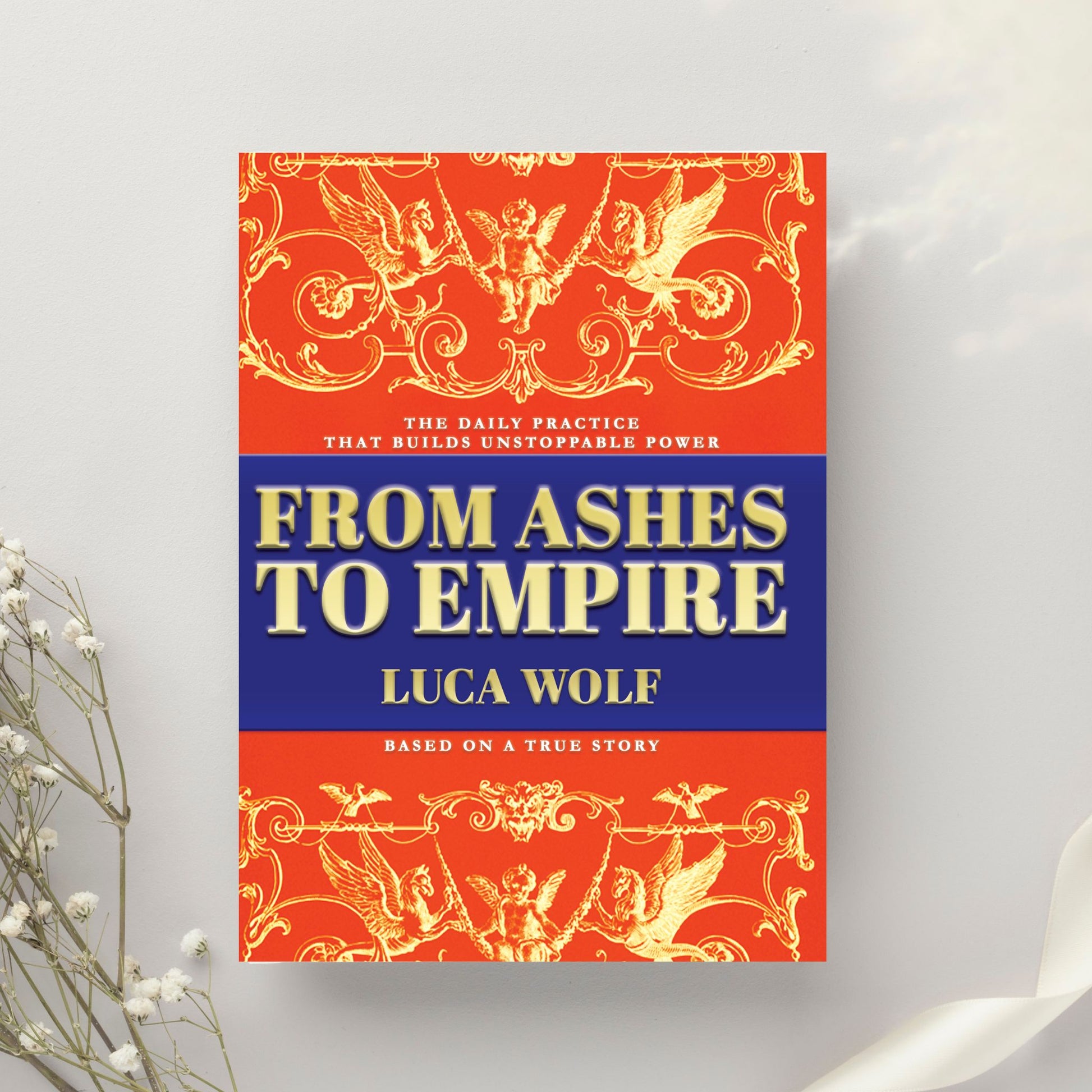 Self improvement journal: From Ashes to Empire by Luca Wolf, promoting unstoppable transformation.